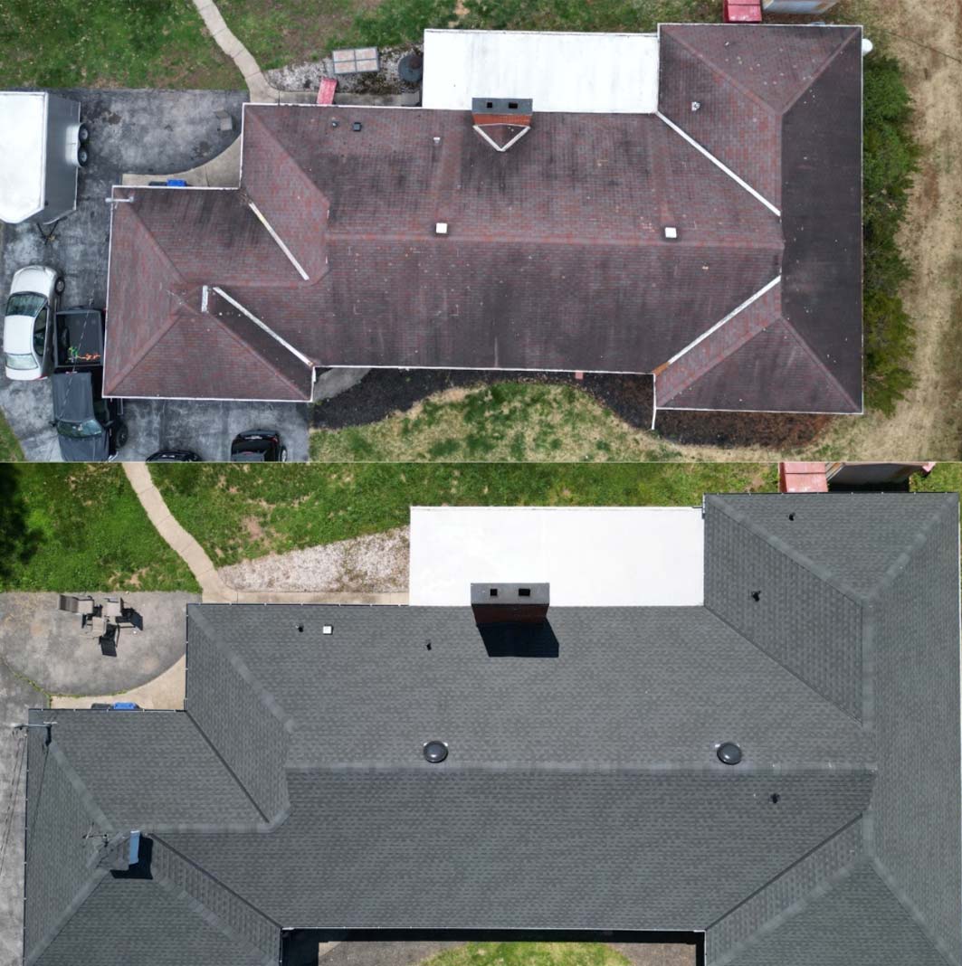 Before After stacked images of a home