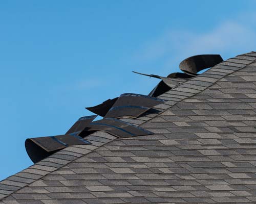 Wind pulled up shingles