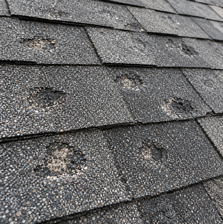 Hail damage on asphalt shingles